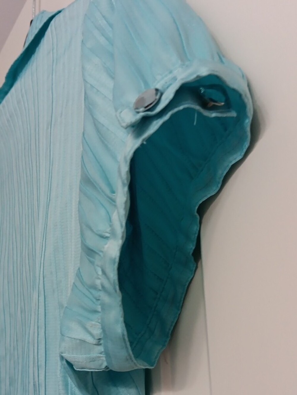 dressbarn Turquoise Short-Sleeve Button-Front Blouse - Picture 9 of 11